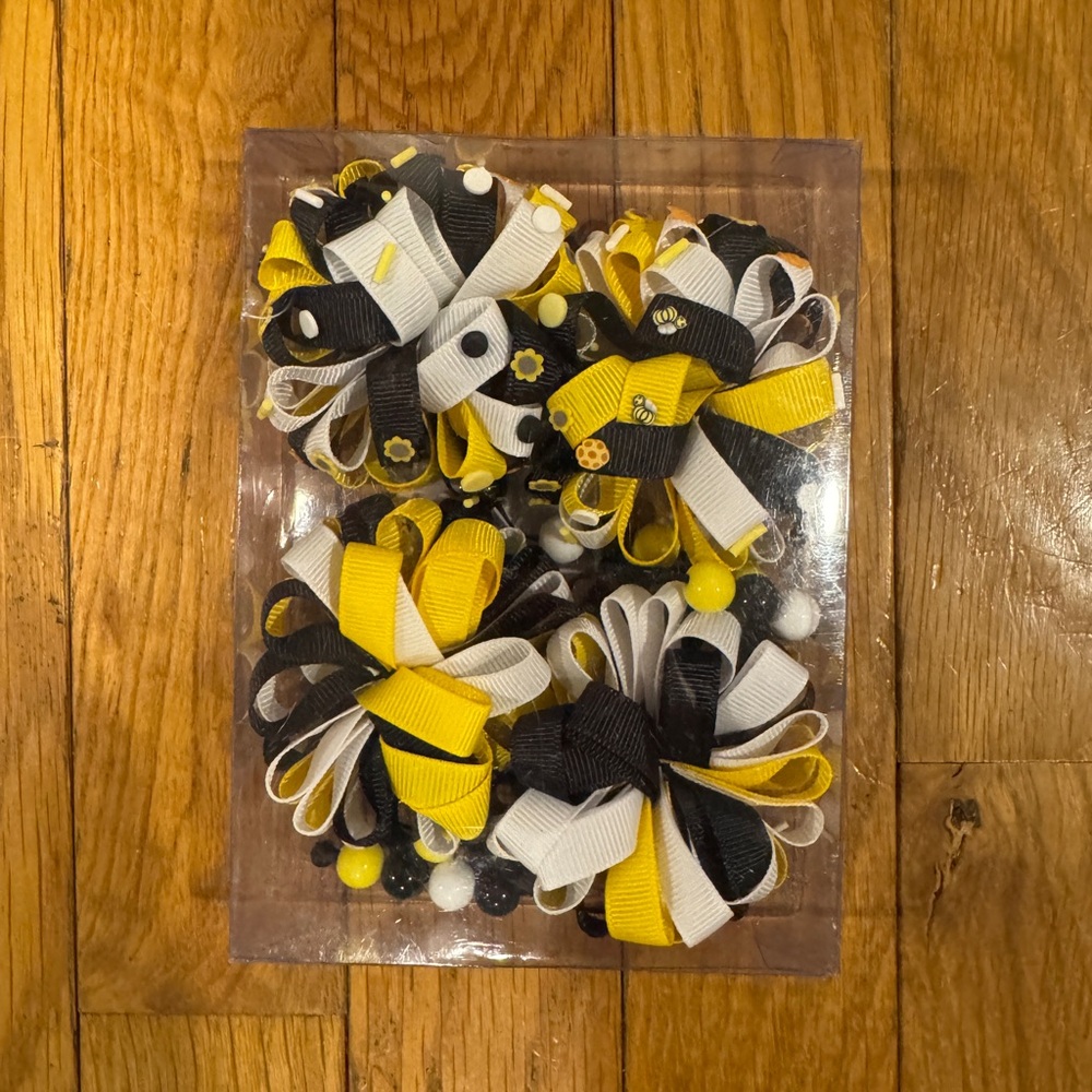 Bee Yellow, Black, and White Ballflower Hair Clips